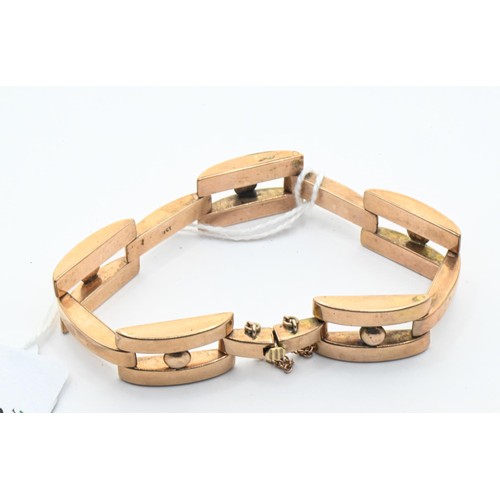 38 - Rose coloured yellow metal gate and ball link bracelet, stamped 9CT,&nbsp;with safety chain, 18.35 g... 