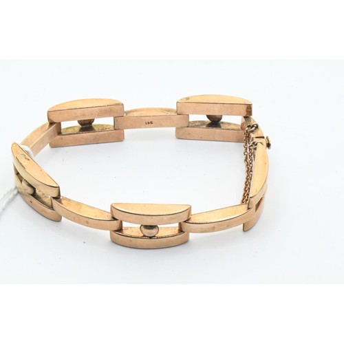 38 - Rose coloured yellow metal gate and ball link bracelet, stamped 9CT,&nbsp;with safety chain, 18.35 g... 