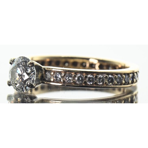 45A - Diamond ring, centring an estimated 0.96 carat (E/F VS1/VS2) round brilliant-cut diamond to a yellow... 