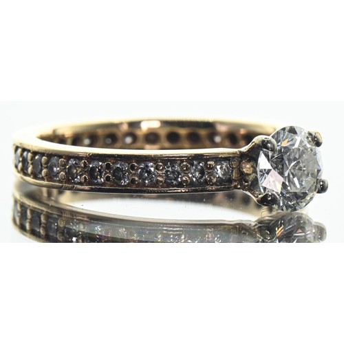 45A - Diamond ring, centring an estimated 0.96 carat (E/F VS1/VS2) round brilliant-cut diamond to a yellow... 