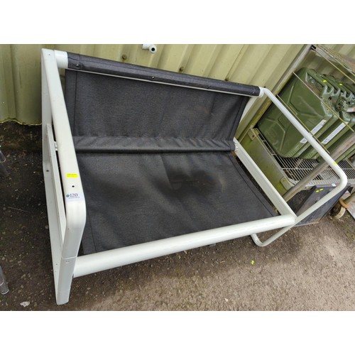 120 - 1 x garden seat frame, missing its cushions. W120cm D74cm H69m.&nbsp;