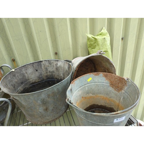 121 - 2 x galvanised watering cans + 3 x galvanised buckets.&nbsp;
