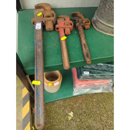 95 - 3 forged steel wrenches, various sizes.