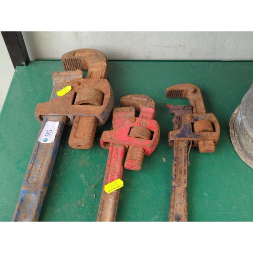 95 - 3 forged steel wrenches, various sizes.