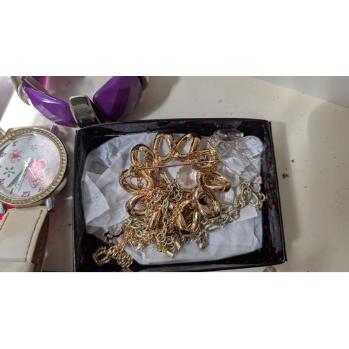 383 - Drawer containing Glass fish ornament, Costume Jewellery including necklaces, pendants & earring... 