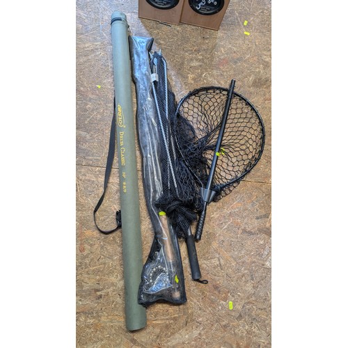 382 - Airflow Delta classic 10ft fishing in case + Omni Shakespeare 9.6ft rod + 2 landing nets