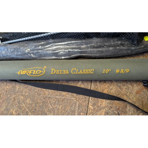 382 - Airflow Delta classic 10ft fishing in case + Omni Shakespeare 9.6ft rod + 2 landing nets