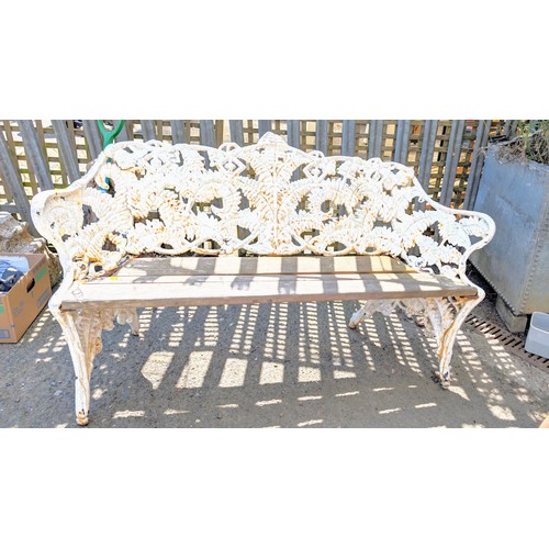 2 - Cast iron fern and blackberry bench. Heavy! Recently replaced slats. W152cm D55cm H88cm.