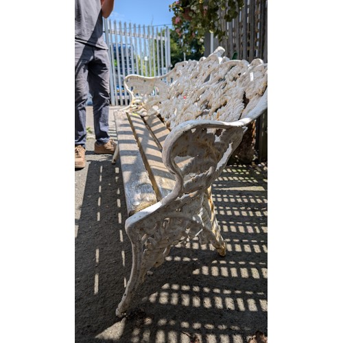 2 - Cast iron fern and blackberry bench. Heavy! Recently replaced slats. W152cm D55cm H88cm.