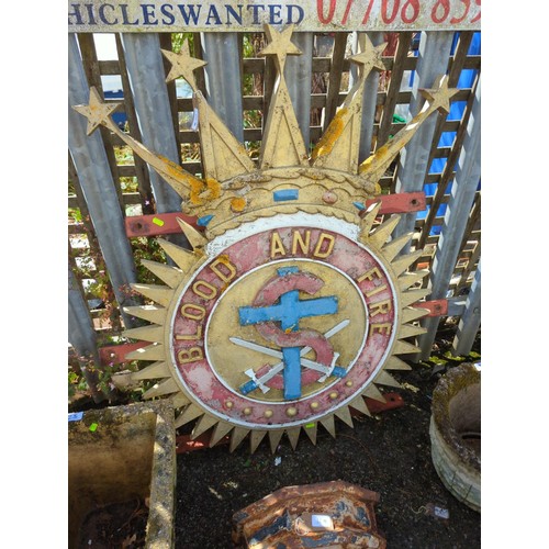 Cast iron Salvation Army "Blood And Fire" sign. W83cm H111cm.