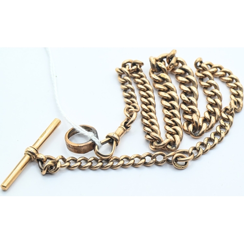 9ct rose gold curb link watch chain with clasp and T-bar, J.G. & S, Birmingham 1910, each link marked '9', length 390mm, 43.57 grams, together with a 0.28 gram scrap 9ct hallmarked collar/band