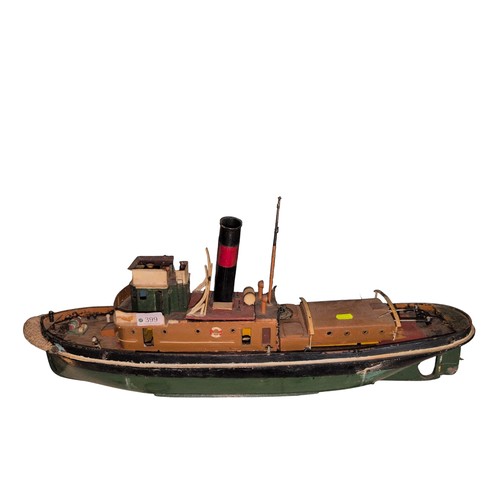 Vintage pond tug boat with battery run engine & stand, length 74cms
