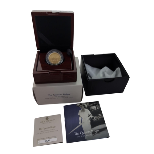 12 - Royal Mint The Queen's Reign The Commonwealth 2022 UK 1/4oz 999.9 gold proof &pound;25 coin, in caps... 
