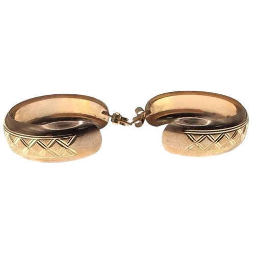 38 - Pair of 9ct gold patterned hoop earrings, hallmarked, 25mm, gross weight 2.2 grams