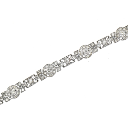 Art Deco style diamond bracelet, in white metal marked 'PPLD 14CT & PT', length 175mm, gross weight 15.26 grams