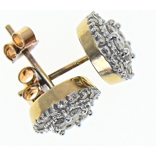 39 - Pair of diamond cluster ear studs, stalks marked '375', diameter 8.5mm, gross weight 1.84 grams... 