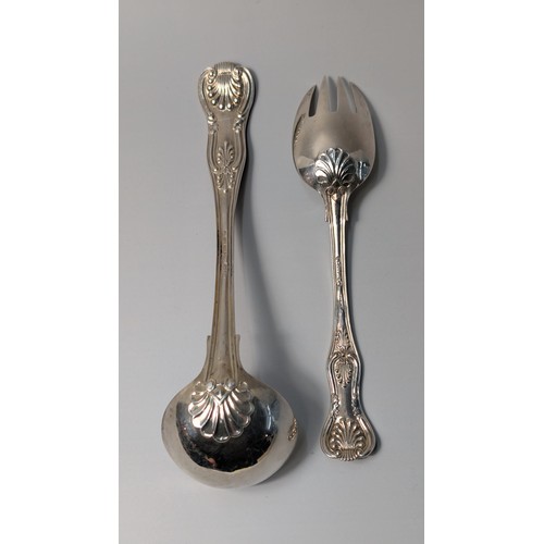 322 - Victorian silver king's pattern sauce ladle and runcible spoon, maker's mark rubbed but probably Sam... 