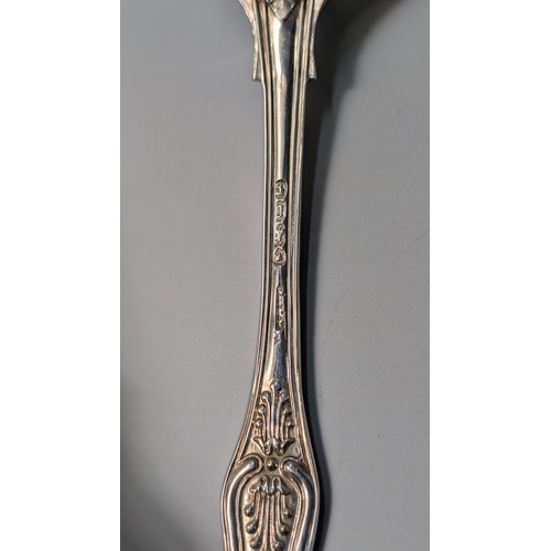 322 - Victorian silver king's pattern sauce ladle and runcible spoon, maker's mark rubbed but probably Sam... 
