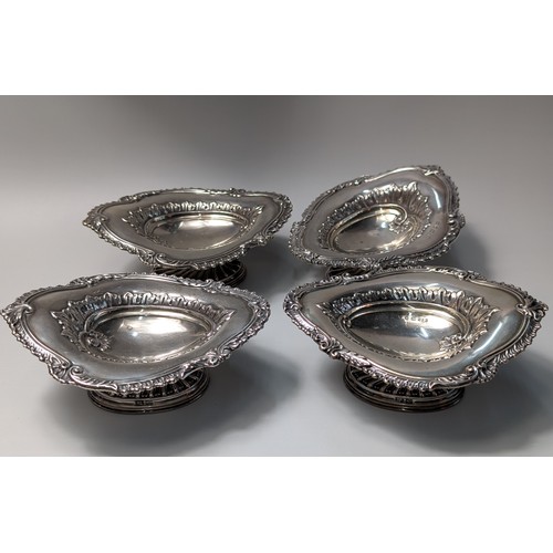 336 - Set of four Late Victorian silver footed bonbon dishes,&nbsp;G C W, Birmingham 1894, length 14.2cm, ... 