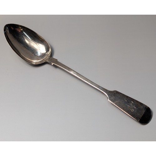 351 - Victorian silver fiddle pattern serving spoon, TS, London and Newcastle 1846,&nbsp;initial to termin... 