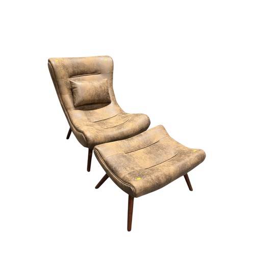 Faux leather Modern upholstered accent chair and matching footstool. Chair: W74cm D94cm H94cm.