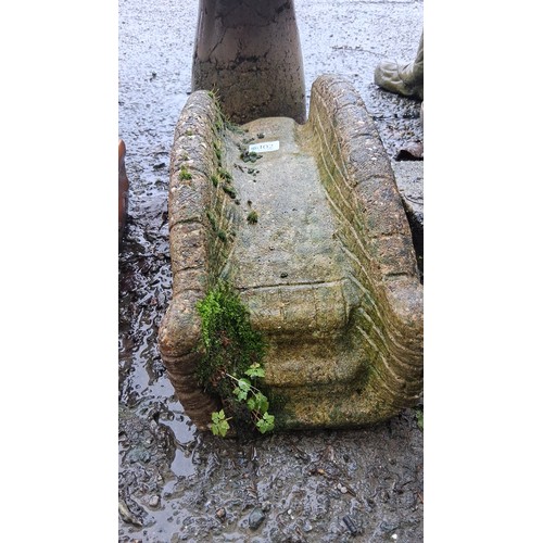 102 - A cast concrete garden bridge ornament, rectangular with chamfered corners and moulded banded rim, t... 
