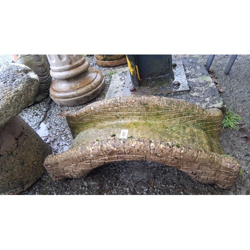 102 - A cast concrete garden bridge ornament, rectangular with chamfered corners and moulded banded rim, t... 