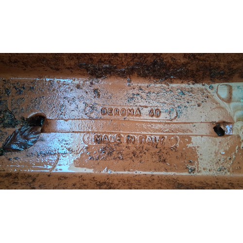 105 - Set of 3 rectangular terracotta jardinieres with relief moulded panels and drainage holes, impressed... 