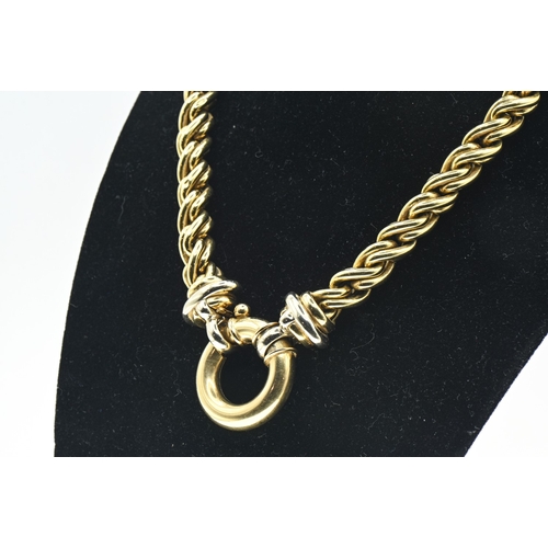 1 - 18ct gold rope twist necklace with a bolt ring clasp, import hallmark, length 420mm, 65.28 grams... 