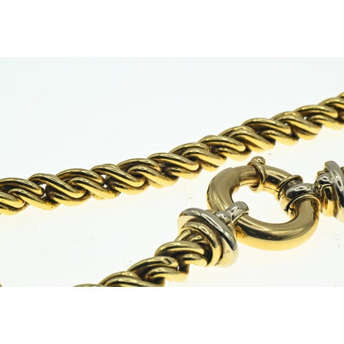 1 - 18ct gold rope twist necklace with a bolt ring clasp, import hallmark, length 420mm, 65.28 grams... 