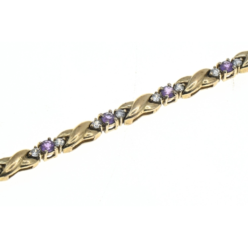 7 - 9ct gold, amethyst and white stone bracelet, hallmarked, length 195mm, gross weight 16.15 grams... 