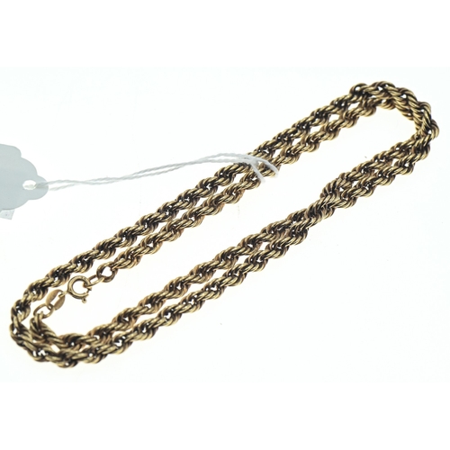 15 - 9ct gold rope twist neck chain, hallmarked, length 555mm, 9.6 grams