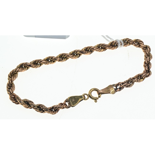 16 - Rope twist bracelet, marked '9KT Italy', length 170mm, 2.25 grams