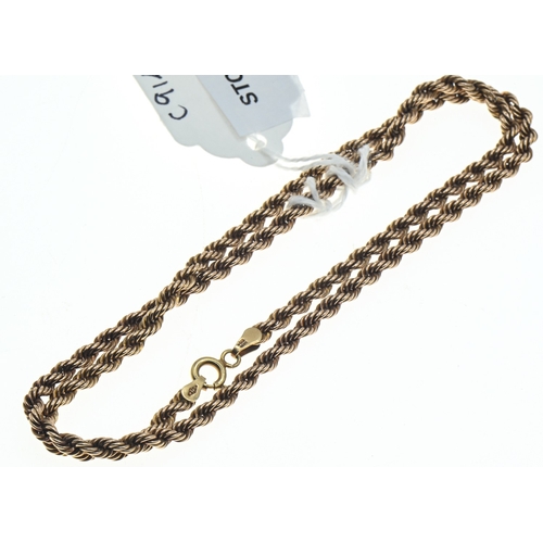 18 - 9ct gold rope twist neck chain, hallmarked, length 460mm, 4.95 grams