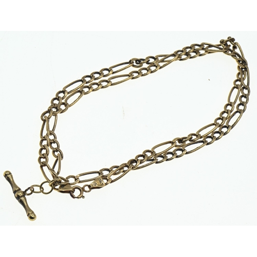 19 - Scrap 9ct gold Figaro link neck chain with T-bar pendant, hallmarked, length 470mm, 5.47 grams... 