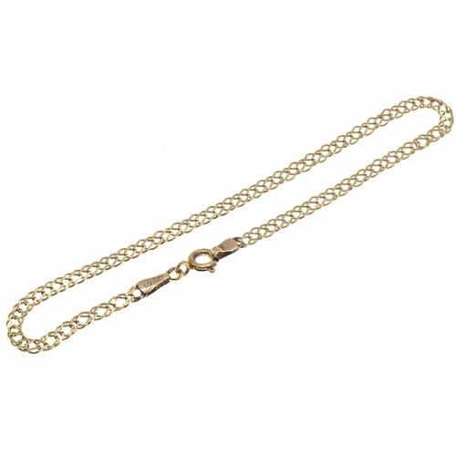 20 - 9ct gold double curb link anklet, hallmarked, length 210mm, 1.9 grams
