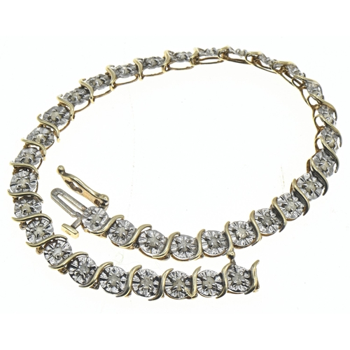 27 - 9ct gold and diamond bracelet, hallmarked, length 185mm, gross weight 6.07 grams