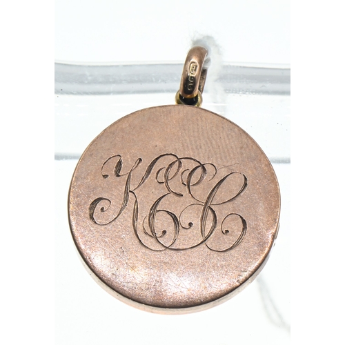 39 - Edwardian 9ct rose gold locket pendant, Chester 1903,&nbsp;engraved initials to front and date to re... 