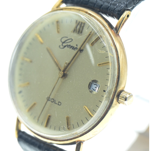 40 - Genève Gold 9ct gold cased gents quartz watch, the gold coloured dial with raised Roman numeral and ... 