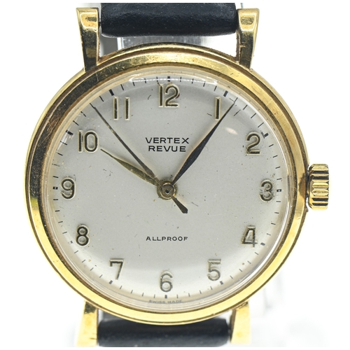 42 - Vertex Revue 18ct gold cased watch, the silvered dial with raised gold coloured Arabic numerals and ... 