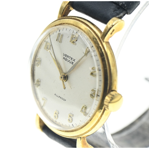 42 - Vertex Revue 18ct gold cased watch, the silvered dial with raised gold coloured Arabic numerals and ... 