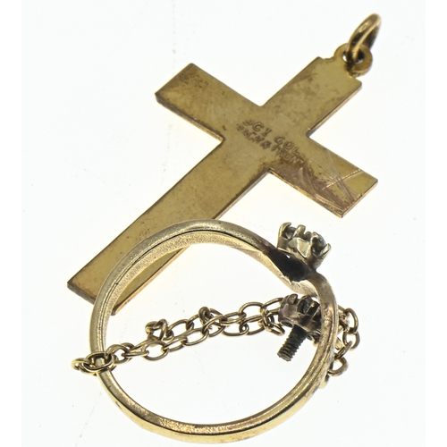 46 - Scrap yellow metal and white stone ring with connector chain, gross weight 2 grams, together with a ... 