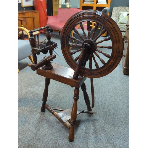 19th century style timber spinning wheel