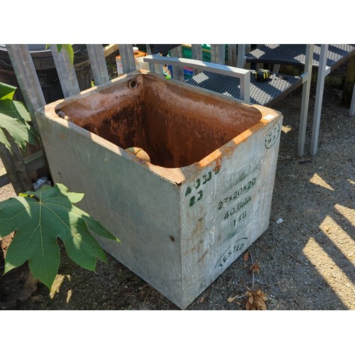 12 - Industrial galvanised steel water cistern or trough of rectangular form with chamfered corners, inte... 