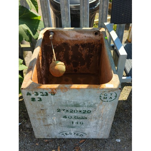 12 - Industrial galvanised steel water cistern or trough of rectangular form with chamfered corners, inte... 