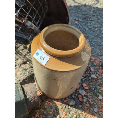 46 - A group of garden items including a wire-mesh chimney cowl with circular rain cap and strap clamps, ... 