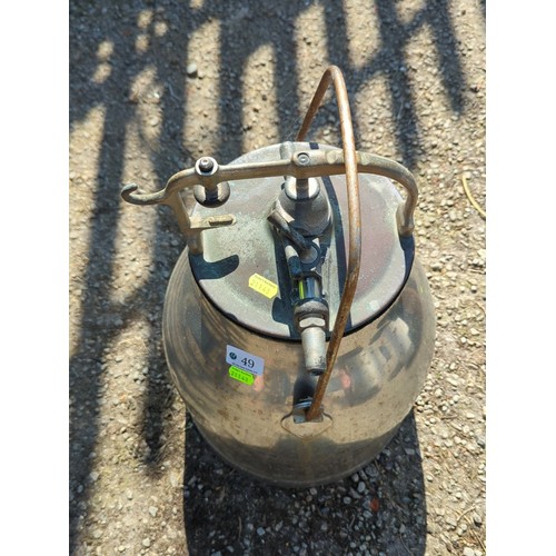 49 - Stainless steel pressure vessel, probably a dairy milking vacuum receiver, with domed cover secured ... 
