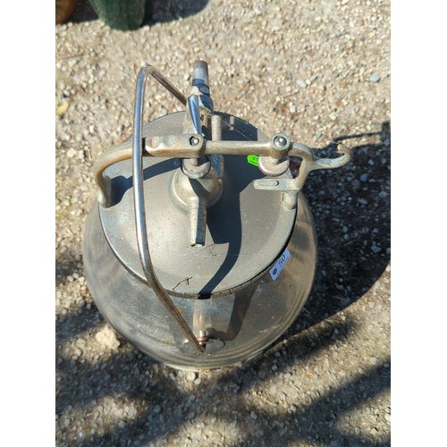 50 - Stainless steel dairy milking canister with swing handle, domed lid and clamp-lock fittings, fitted ... 