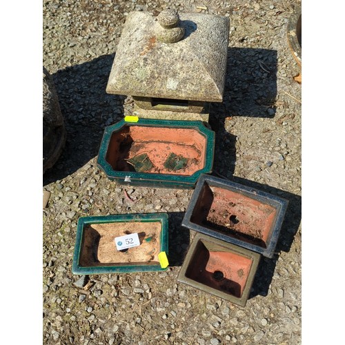 52 - A group of glazed stoneware bonsai planters of rectangular and square form, in green and dark glazes... 