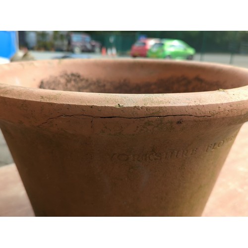 78 - Large terracotta garden flowerpot of tapering cylindrical form with broad rolled rim and drainage ho... 